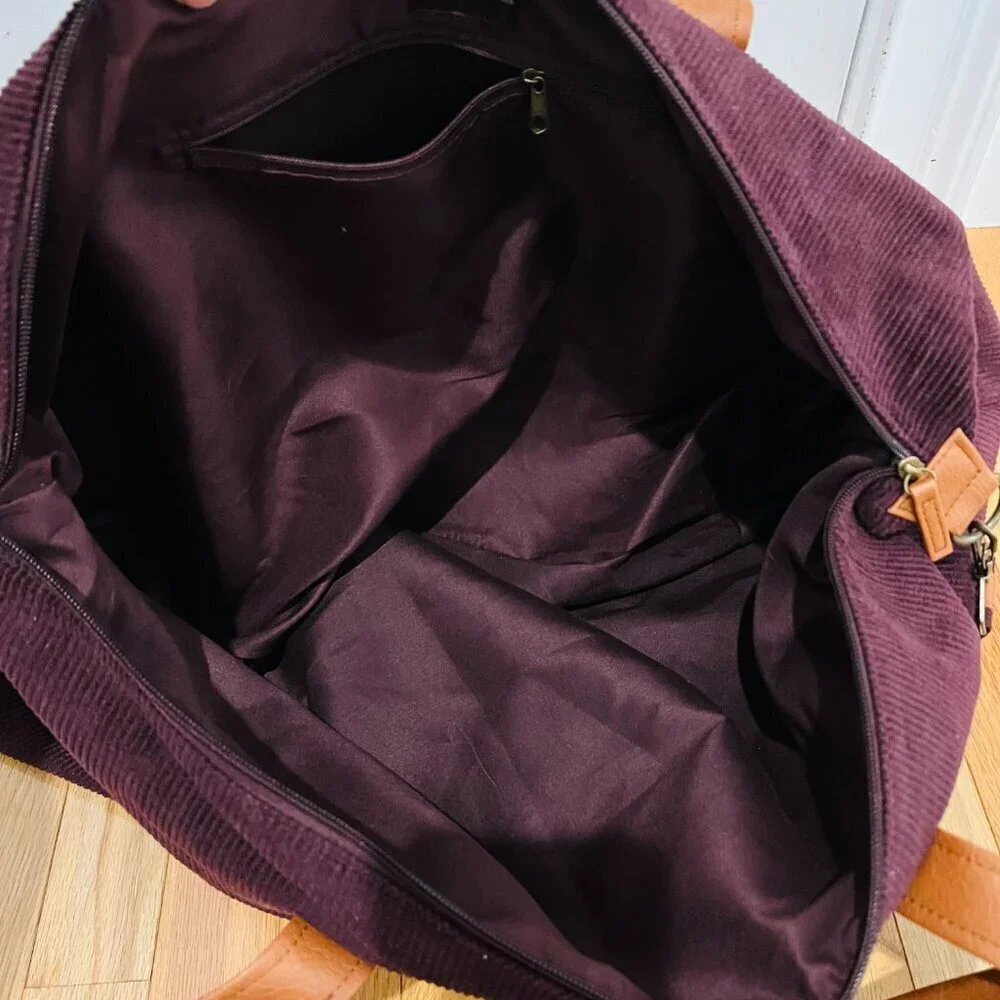 Vintage 80's 90's Corduroy and Leather Large Duffle Bag
